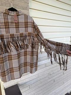 Brown Plaid Fringe Jacket