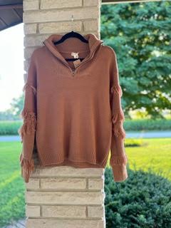 Fringe Sleeved Sweater 1/4 Zip