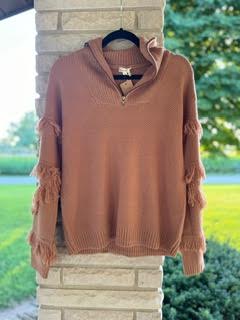 Fringe Sleeved Sweater 1/4 Zip