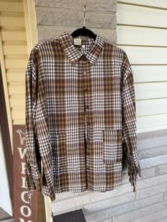 Brown Plaid Fringe Jacket