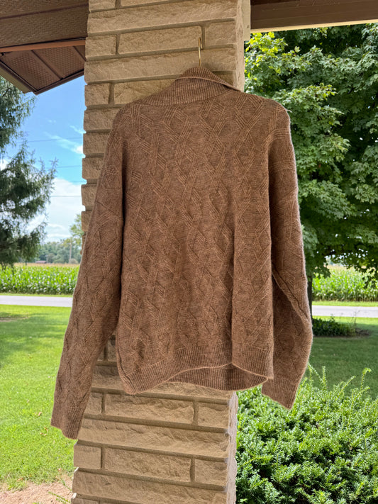 Quarter-Zip Tan Knitted Sweater