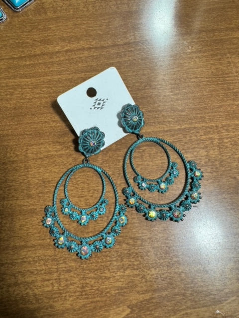 Turquoise Metal Layered Hoops