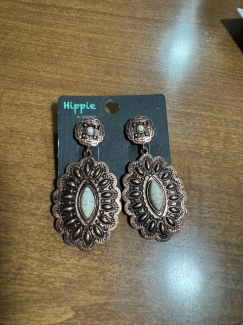 White and Copper Earrings