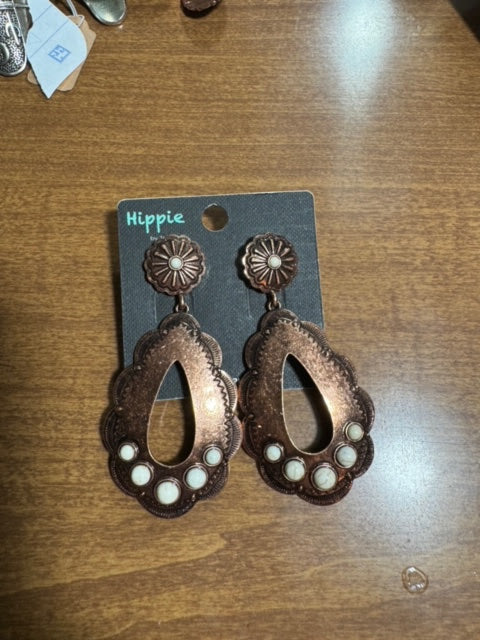 White Stone Copper Earrings