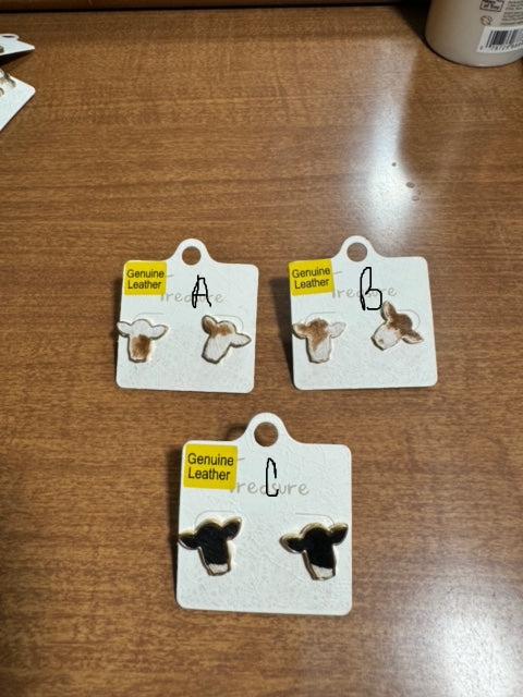 SteerHead Earring Studs Real Cowhide